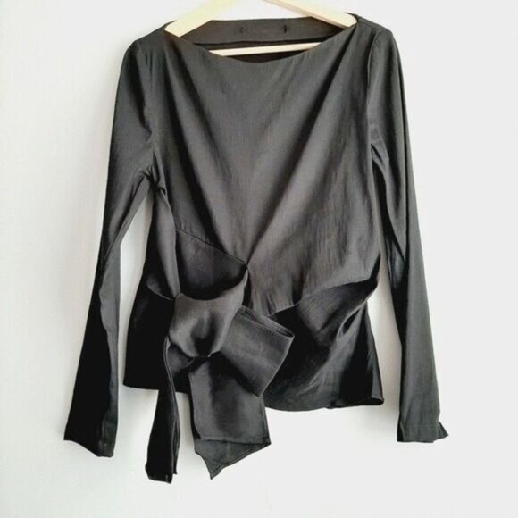 ZARA Boat Neck Tie Waist Modern Neutral Blouse Sz M - Picture 5 of 15